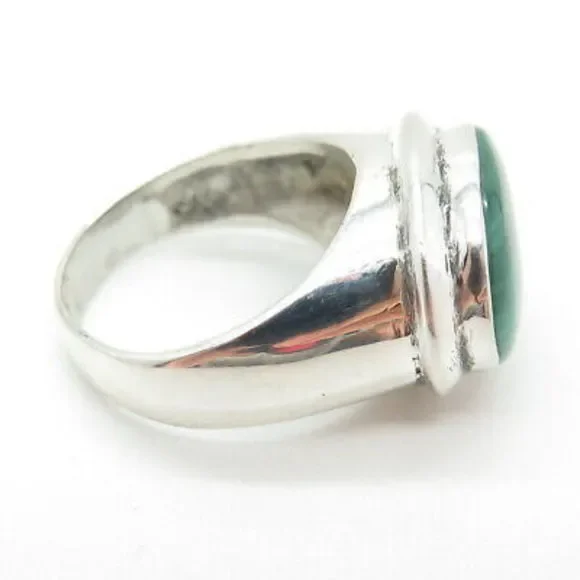Elegant Malachite Green Stone Silver Ring - Picture 6 of 8